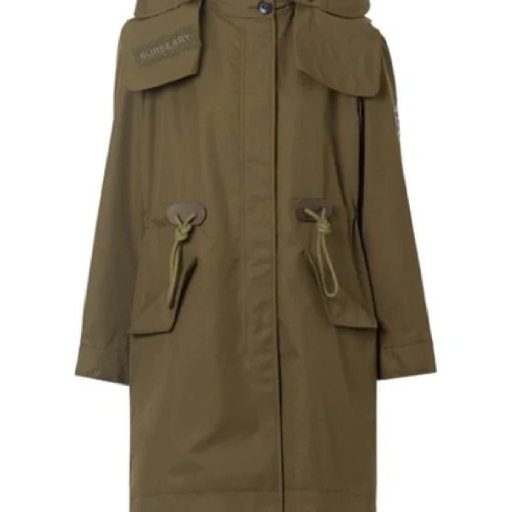 Detachable Hood Cotton Gabardine Parka In Green French coat jacket size 4